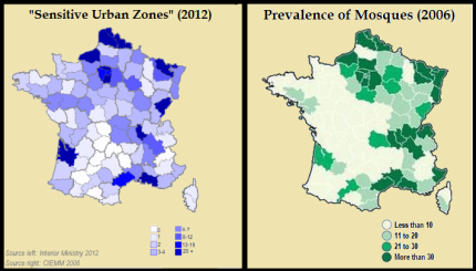 Også i Frankrig vokser antallet at det, man kalder "følsomme områder" i takt med moskébyggerierne.