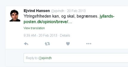 Ejvind Hansen på Twitter, 2013.