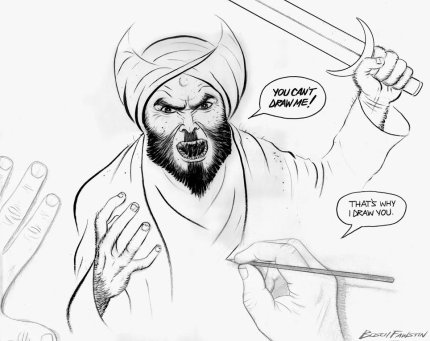 Fawstins tegning af den voldelige Muhammed, der udløste vold